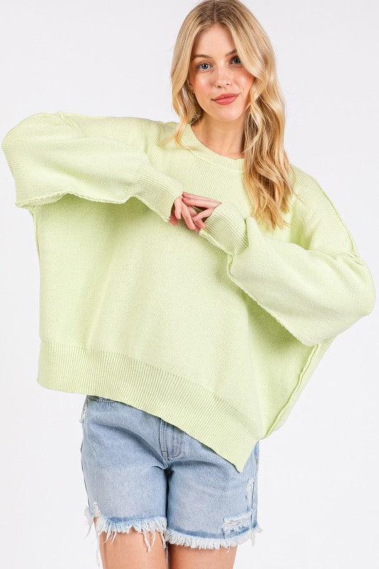 Mittoshop Side Slit Round Neck Drop Shoulder Sweater - Brittney MADE