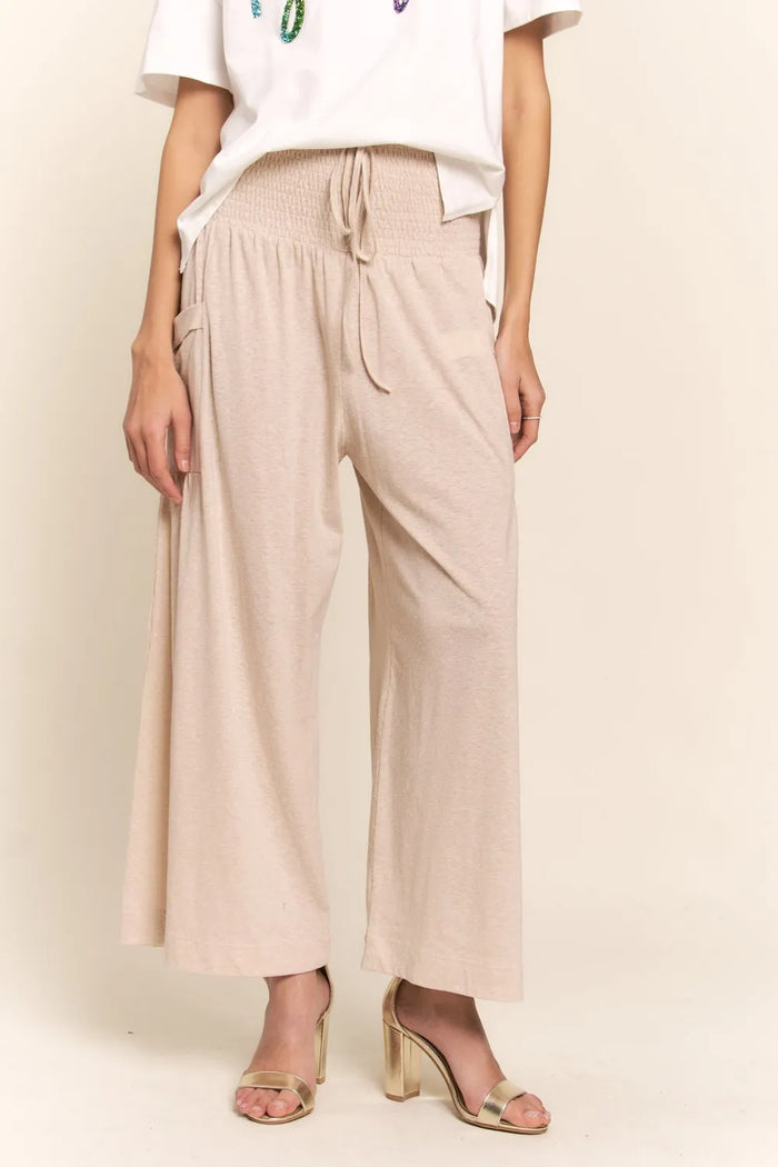 J.NNA Smocked Waist Boho Wide Leg Pants with Pockets - Brittney MADE