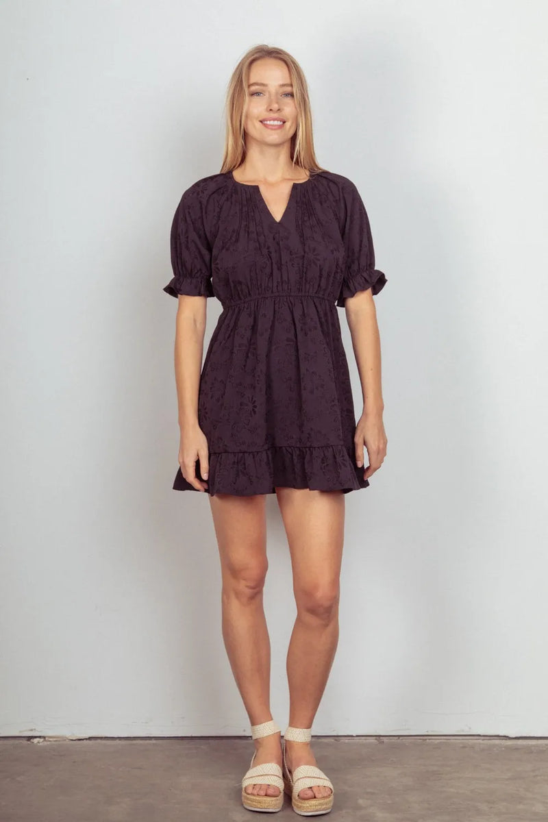 VERY J Floral Textured Woven Ruffled Mini Dress - Brittney MADE