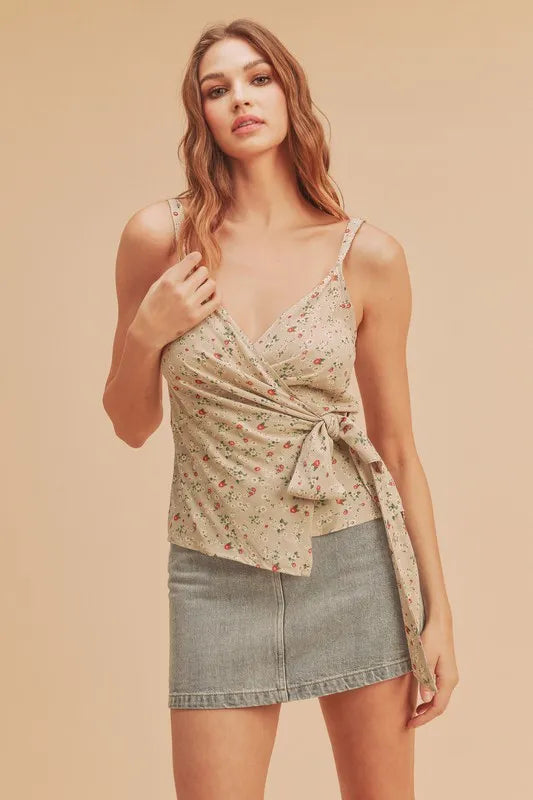 Aemi + Co Ditsy Floral Surplice Adjustable Straps Cami - Brittney MADE