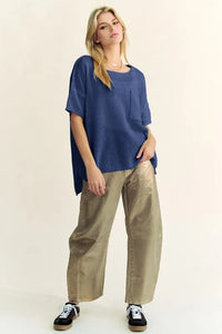 Davi & Dani High-Low Round Neck Knit Top - Brittney MADE