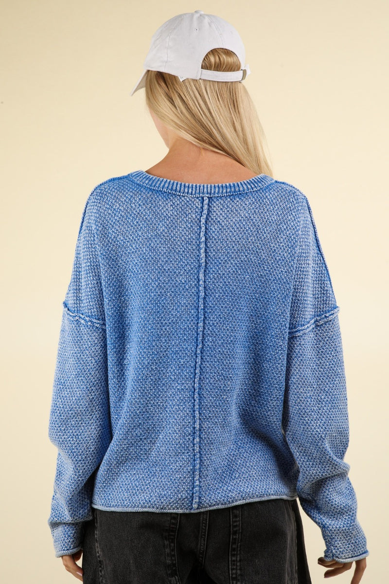 VERY J Mineral Washed Exposed Seam Sweater - Brittney MADE