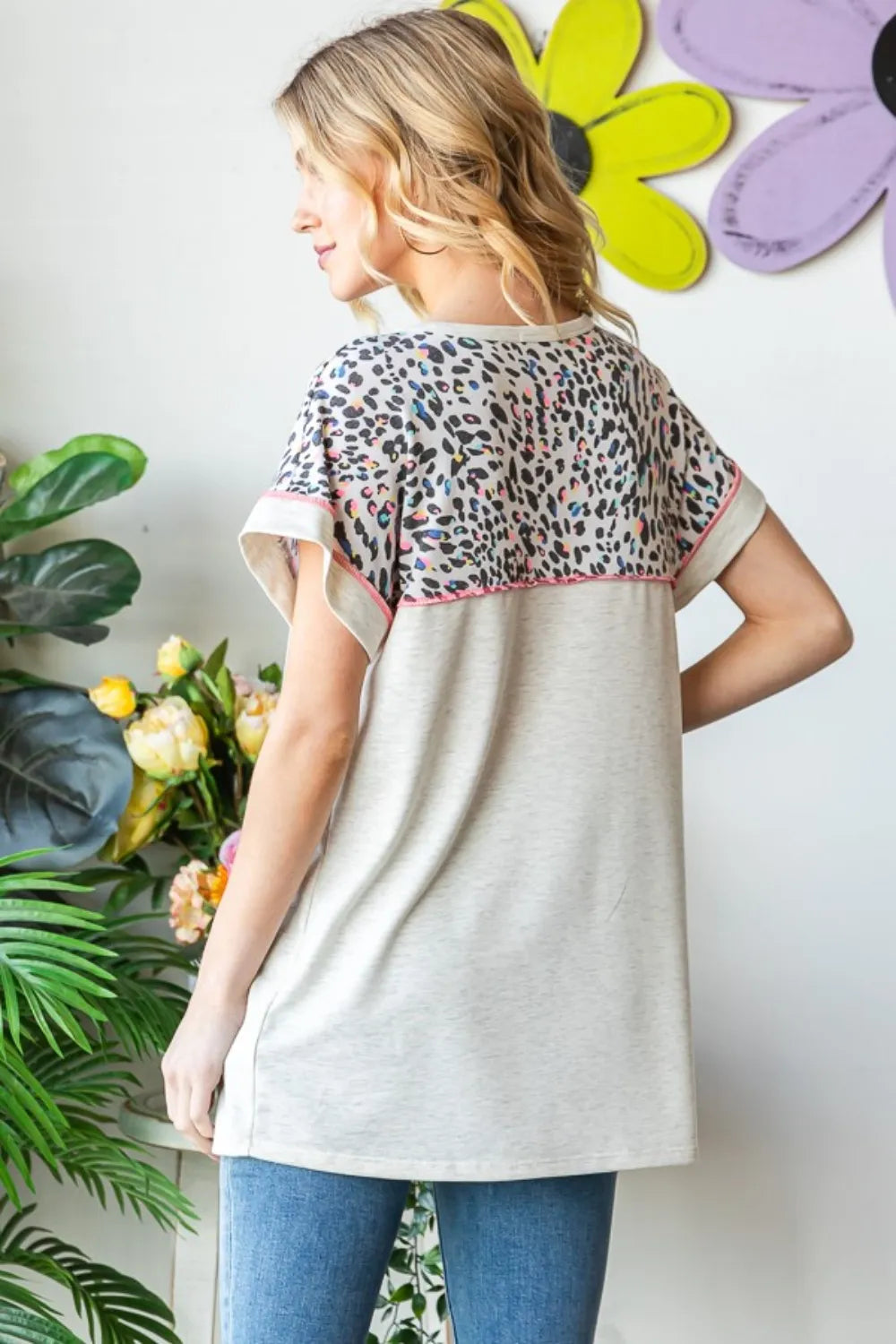 Heimish Full Size Exposed Seam Leopard Short Sleeve T-Shirt - Brittney MADE