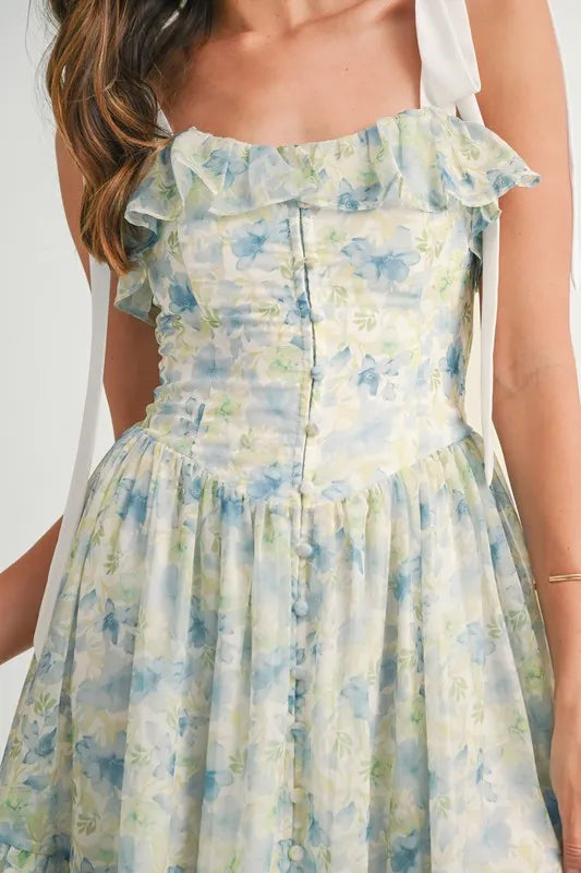 MABLE Floral Printed Shoulder Strap Midi Dress - Brittney MADE
