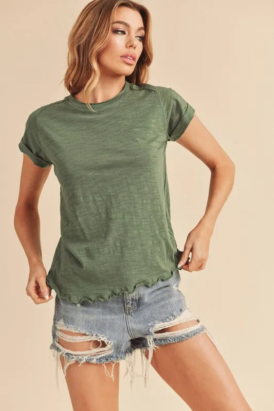 Aemi + Co Lettuce Edge Round Neck Short Sleeve T-Shirt - Brittney MADE