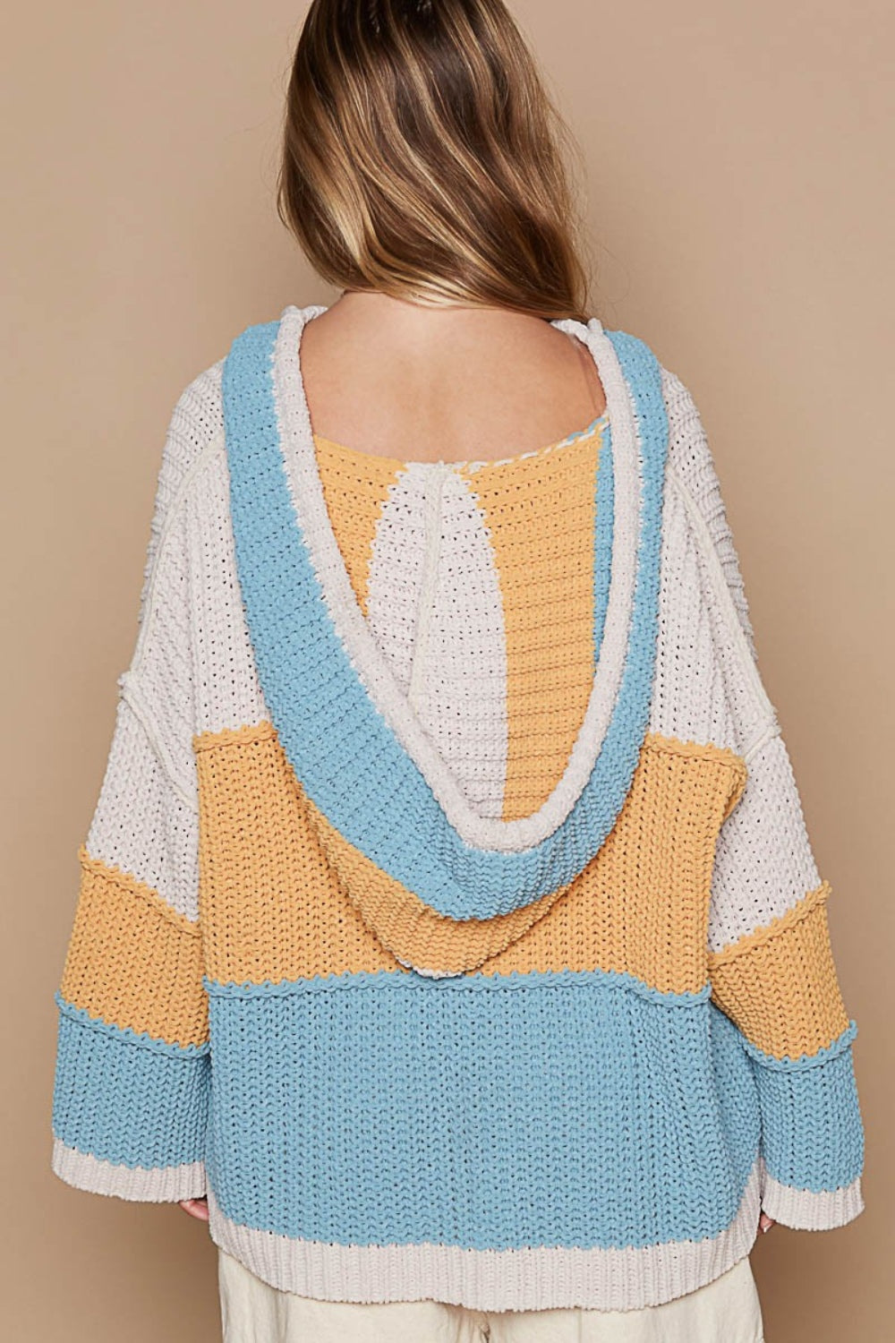 POL Color Block Long Sleeve Hooded Sweater - Brittney MADE