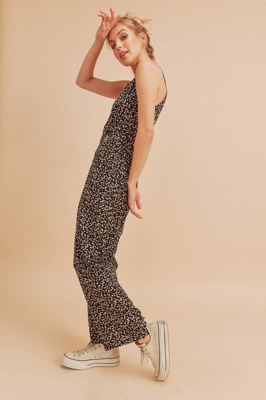 Aemi + Co Ditsy Floral Surplice Sleeveless Wide Leg Jumpsuit - Brittney MADE