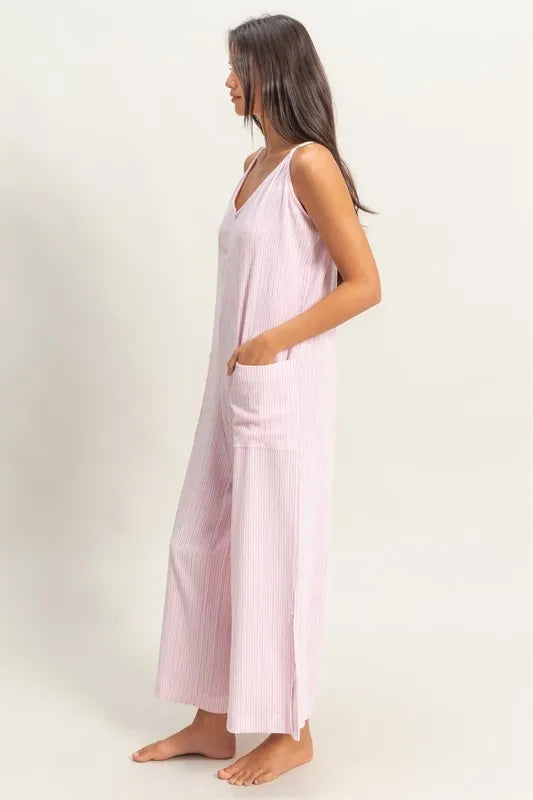 HYFVE Striped V-Neck Sleeveless Jumpsuit - Brittney MADE