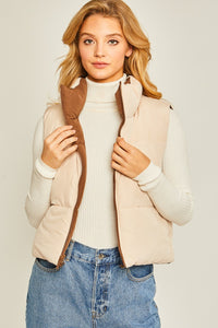 Love Tree Zip Up Cropped Contrast Reversible Vest - Brittney MADE