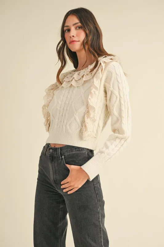 MABLE Ruffled Lace Crochet Sweater - Brittney MADE