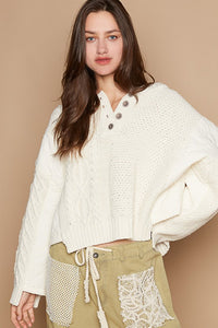 POL Cable-Knit Quarter Button Hooded Sweater - Brittney MADE