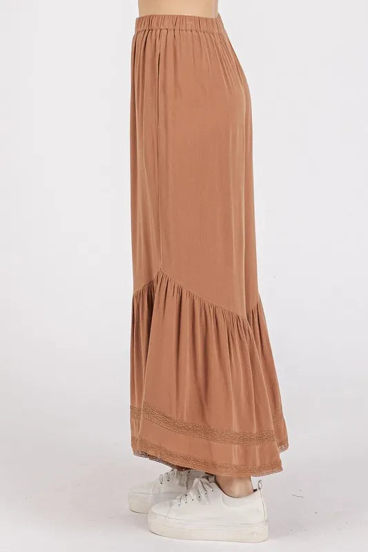 Mittoshop Lace Ruffle Asymmetric Hem Wide Leg Pants - Brittney MADE