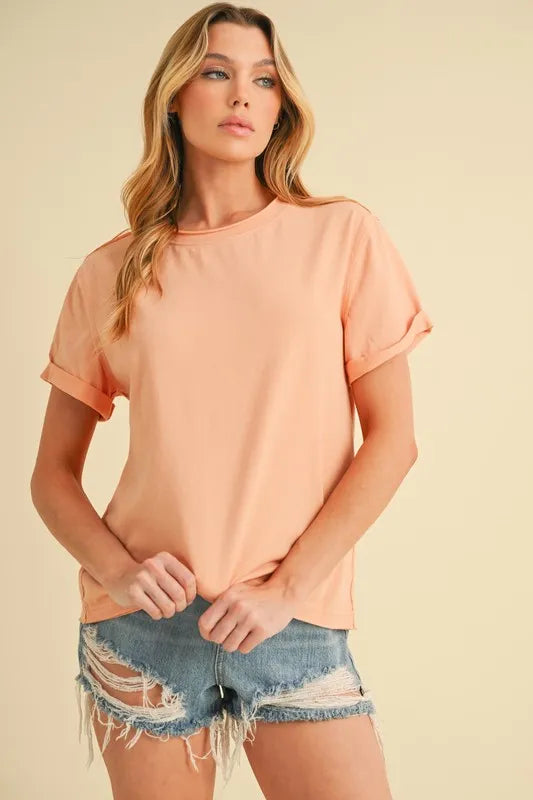 Aemi + Co Exposed Seam Round Neck Short Sleeve T-Shirt - Brittney MADE