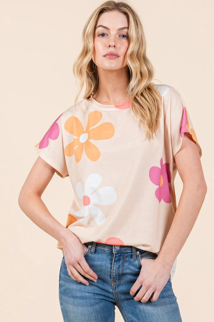 BOMBOM Floral Short Sleeve T-Shirt - Brittney MADE