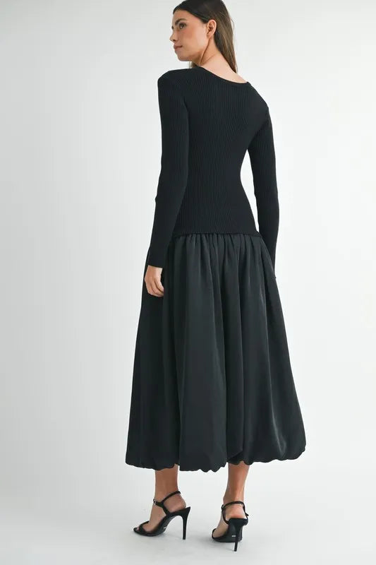 MABLE Ribbed Poplin Mix Midi Sweater Dress - Brittney MADE