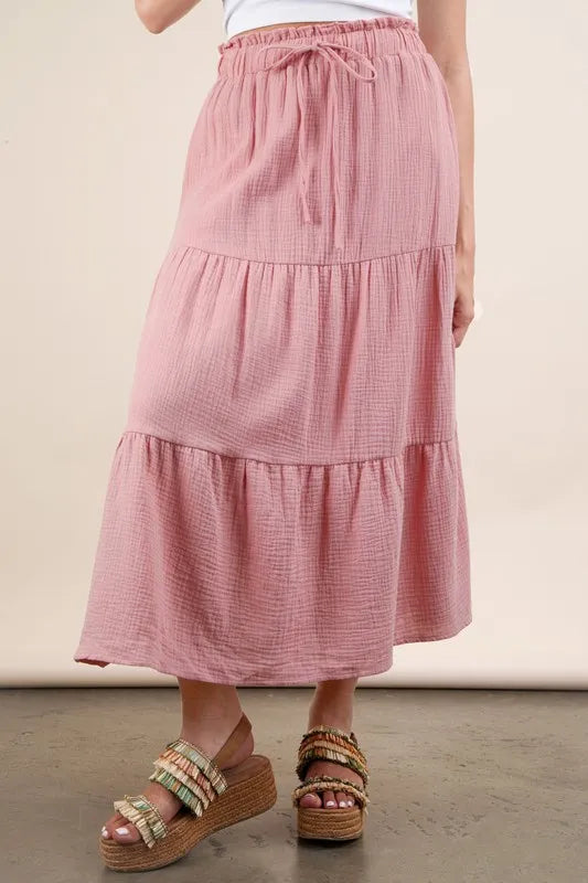 VERY J Elastic Waist Tiered Maxi Skirt - Brittney MADE