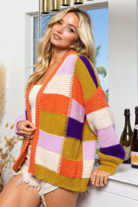 BiBi Checkered Color Block Sweater Cardigan - Brittney MADE