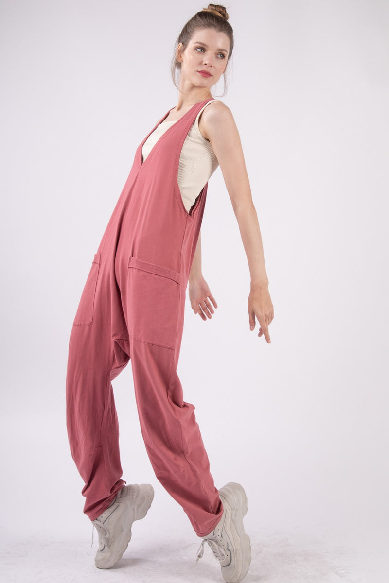 VERY J  Plunge Sleeveless Jumpsuit with Pockets - Brittney MADE