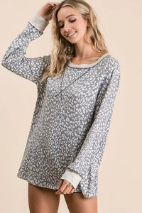 BiBi Leopard Round Neck Long Sleeve T-Shirt - Brittney MADE
