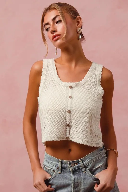 SO ME Chevron Pattern Buttoned Front Lightweight Tank Top - Brittney MADE