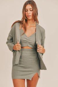 MABLE 3 Pieces Sweater Set with Crop Cami, Mini Skirt, Cardigan - Brittney MADE