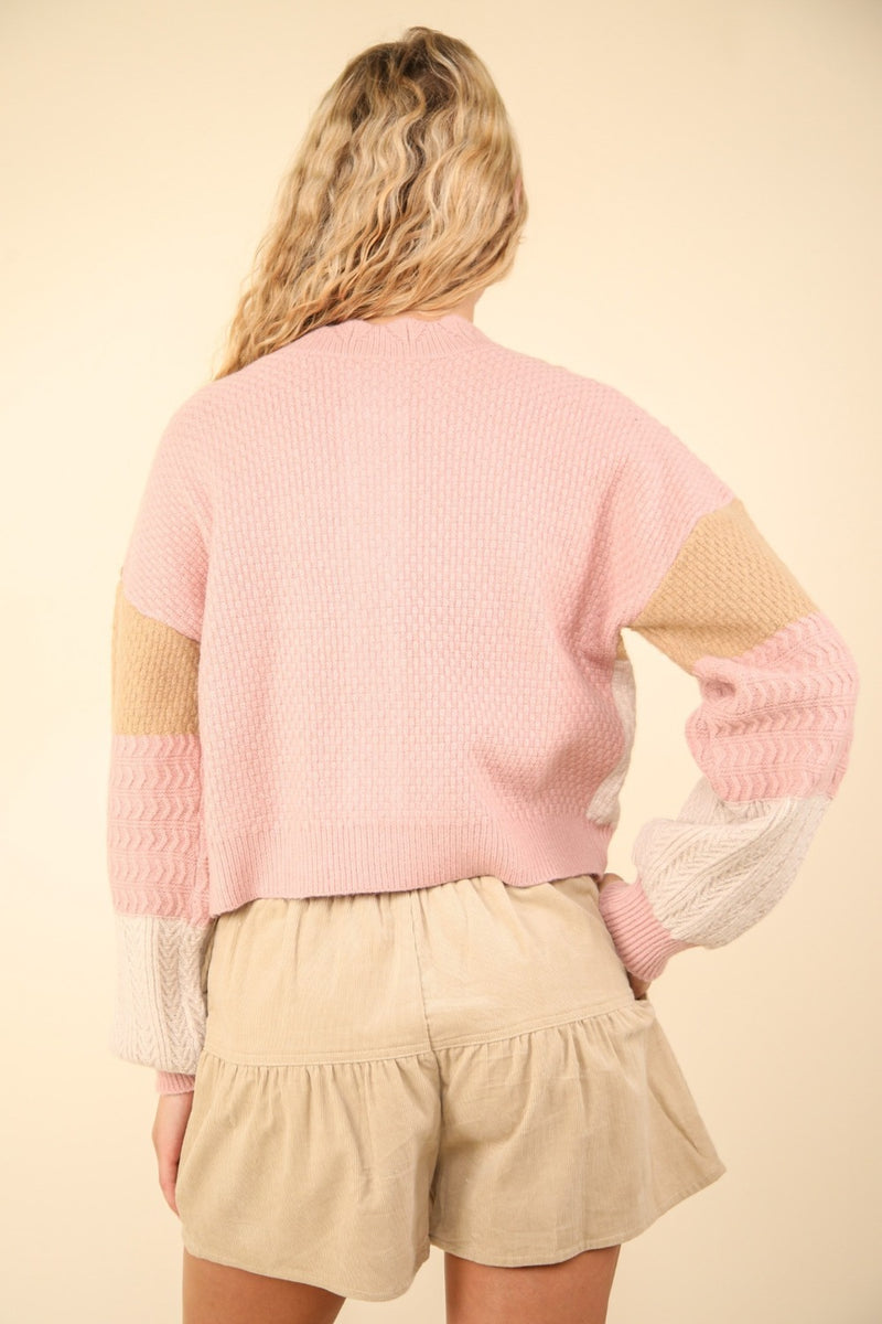 VERY J Color Block Button Down Textured Sweater Cardigan - Brittney MADE
