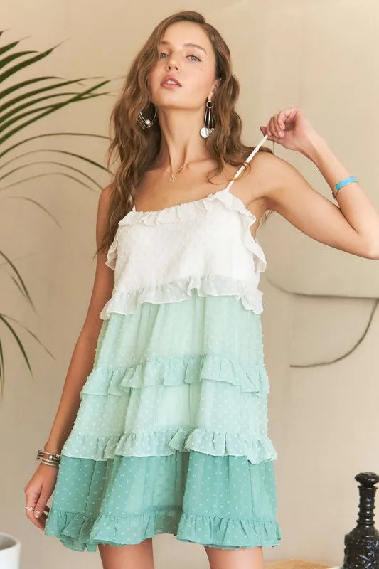 ADORA Swiss Dot Ruffled Tiered Mini Dress - Brittney MADE