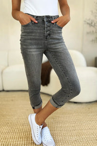Judy Blue Full Size Button Fly High Waist Cuffed Capris - Brittney MADE