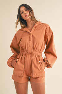 Mable Snap Down Long Sleeve Hooded Romper - Brittney MADE