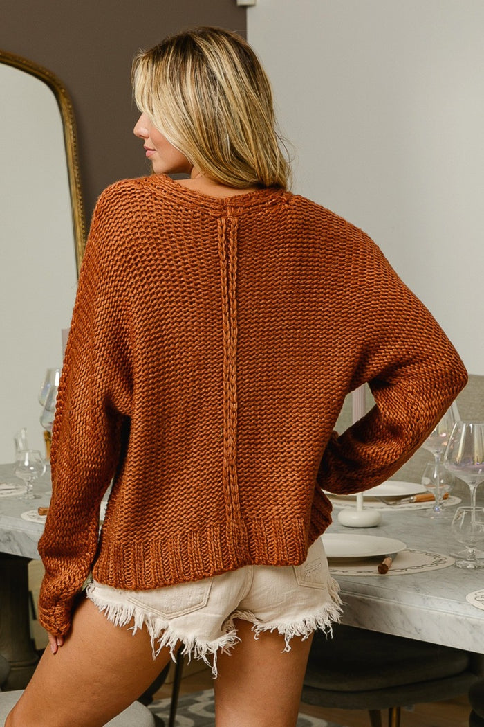BiBi V-Neck Cable Knit Sweater - Brittney MADE