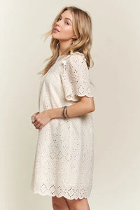 ADORA Ruffled Eyelet Round Neck Dress - Brittney MADE