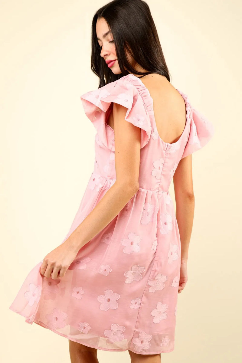 VERY J Flower Embroidered Organza Mini Dress - Brittney MADE