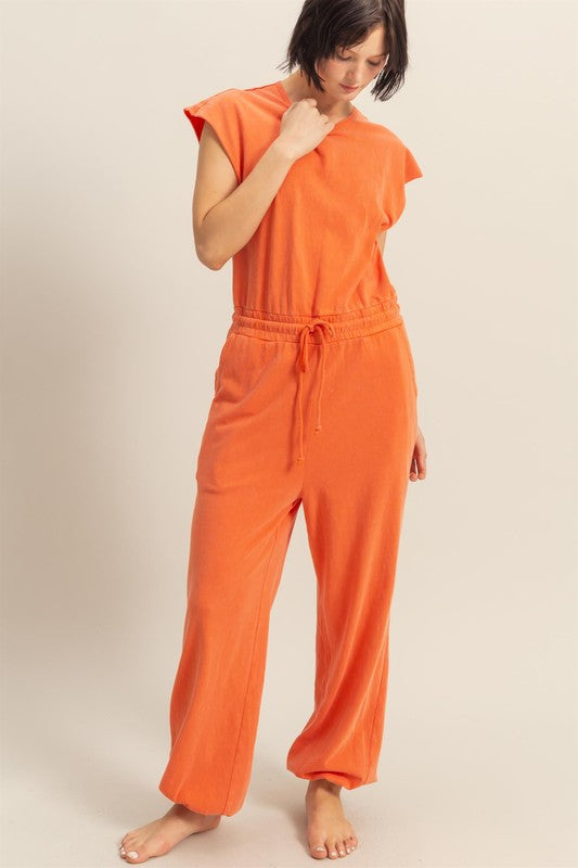 HYFVE Back Keyhole Round Neck Cap Sleeve Drawstring Jumpsuit - Brittney MADE