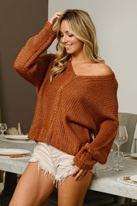BiBi V-Neck Cable Knit Sweater - Brittney MADE