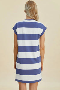 Basic Bae Full Size Striped Round Neck Cap Sleeve Mini Dress - Brittney MADE