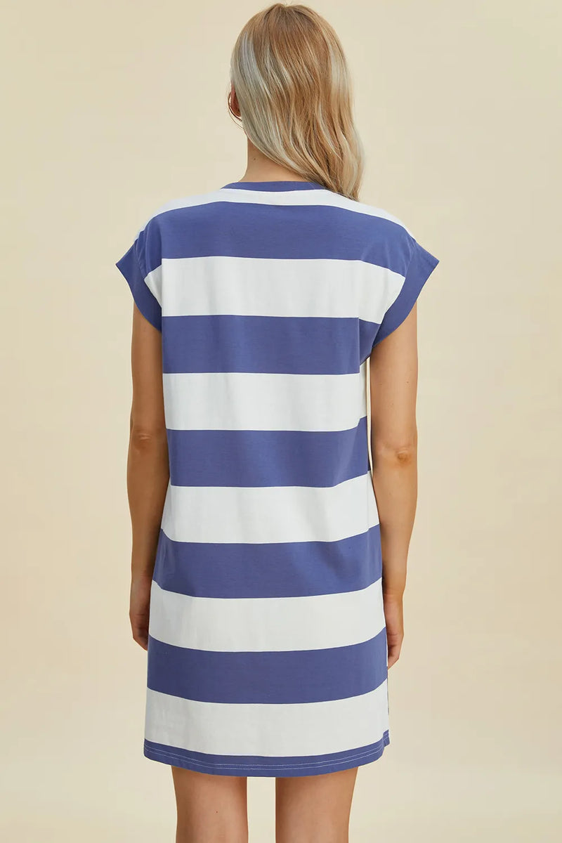 Basic Bae Full Size Striped Round Neck Cap Sleeve Mini Dress - Brittney MADE
