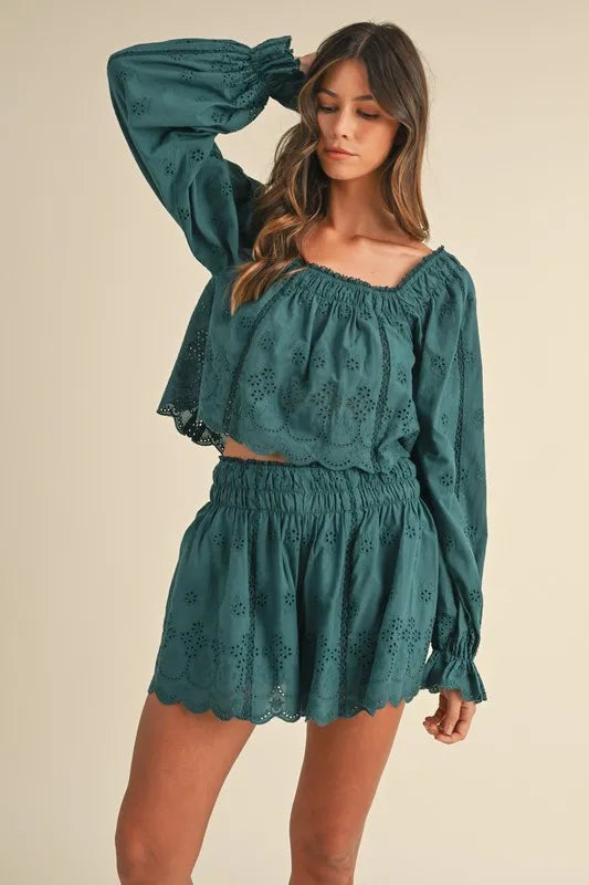 MABLE Embroidered Scalloped Lace Top and Short Set - Brittney MADE