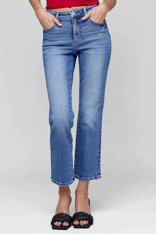 RISEN Full Size Tummy Control High Rise Crop Straight Jeans Plus Size - Brittney MADE