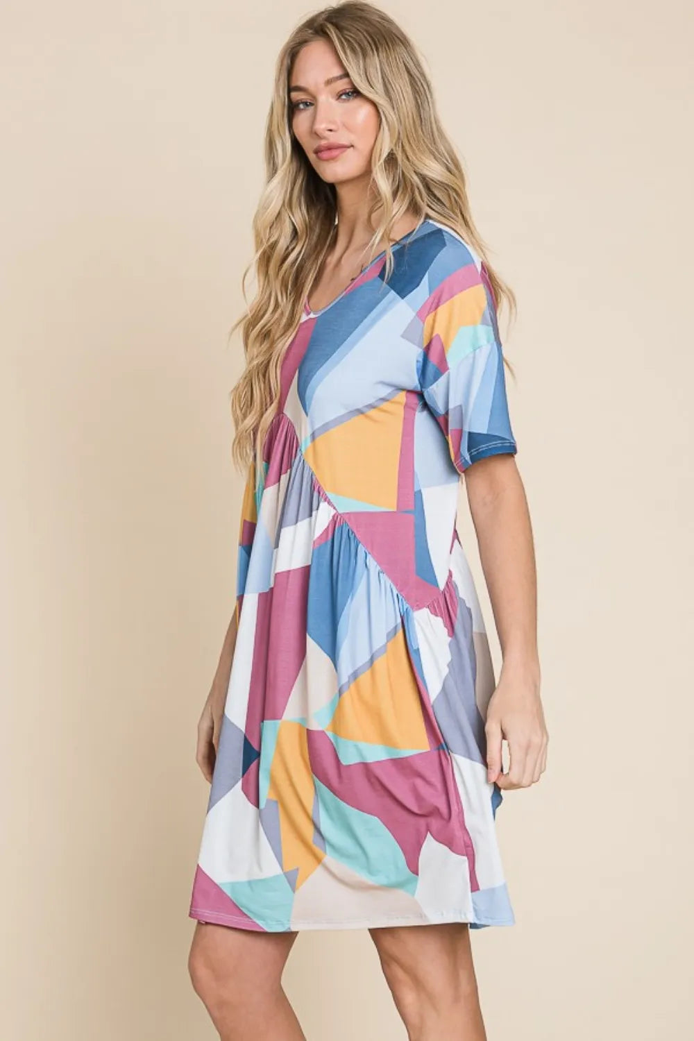 BOMBOM Ruched Color Block Short Sleeve Dress - Brittney MADE