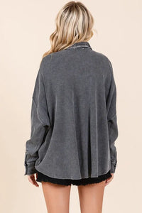 Mittoshop Mineral Wash Waffle Knit Collared Neck Henley Top - Brittney MADE