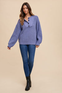 Annie Wear Half Button Ribbed Hem Sweater - Brittney MADE