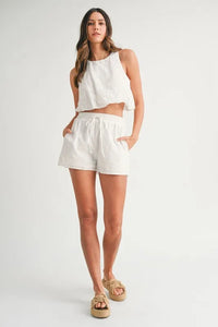 MABLE Eyelet Bubble Hem Sleeveless Top and Shorts Set - Brittney MADE