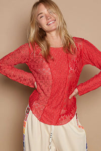 POL Exposed Seam Long Sleeve Lace Knit Top - Brittney MADE