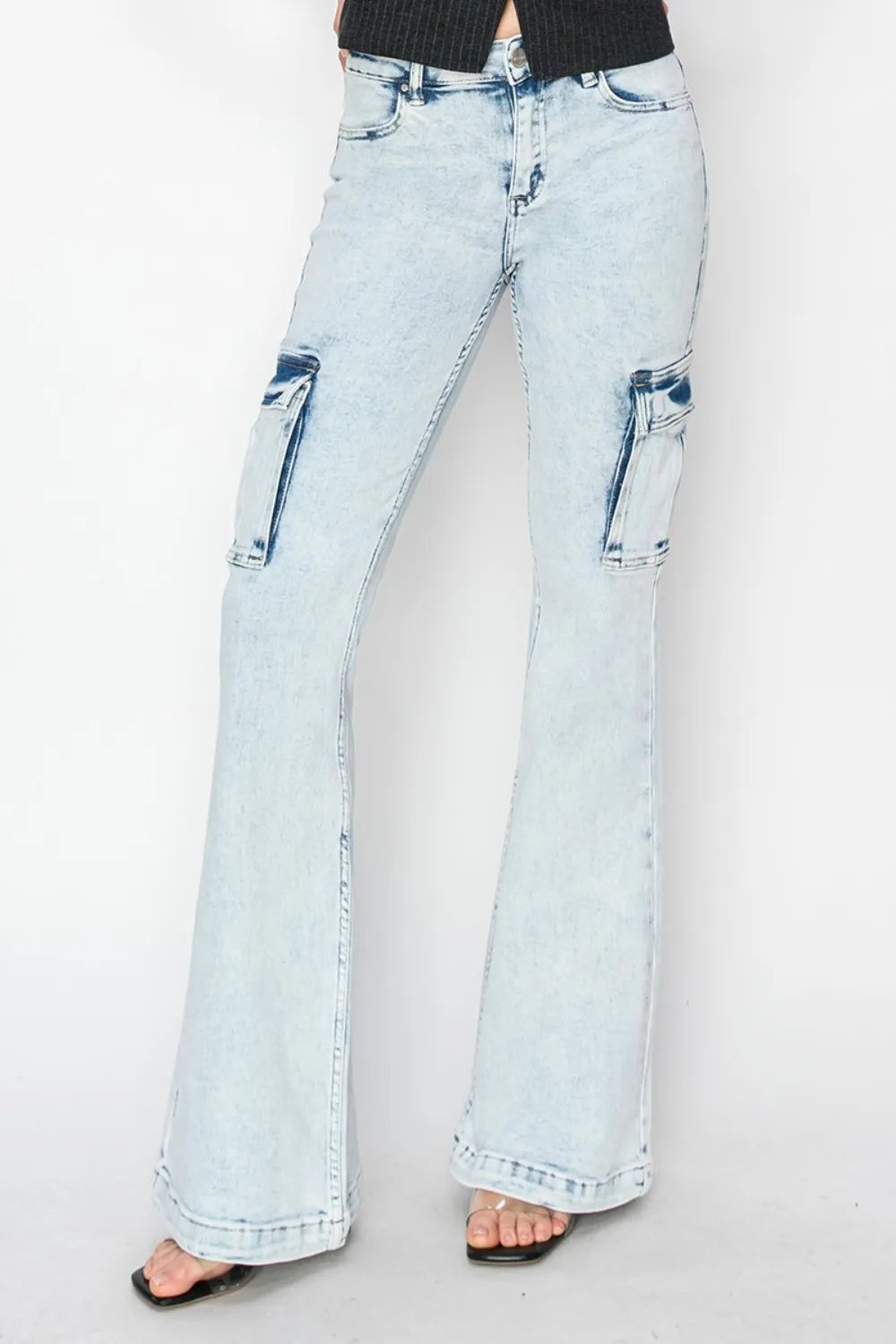 RISEN Full Size High Rise Cargo Flare Jeans - Brittney MADE