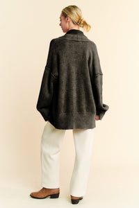 Davi & Dani Shawl Collar Ribbed Detail Button Up Cardigan - Brittney MADE