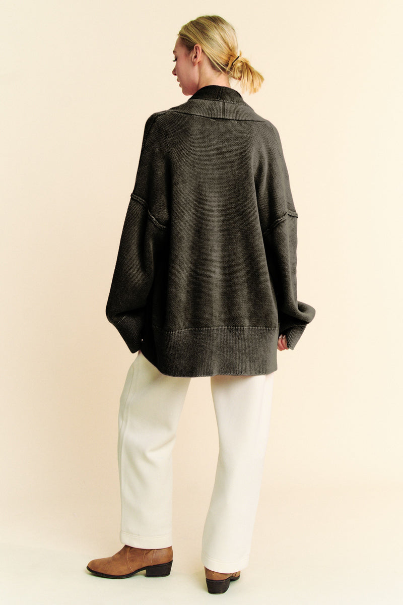 Davi & Dani Shawl Collar Ribbed Detail Button Up Cardigan - Brittney MADE