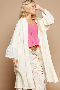 POL Flower Lace Trim Open Front Longline Cardigan - Brittney MADE