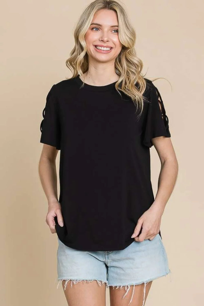 Culture Code Round Neck Crisscross Short Sleeve T-Shirt - Brittney MADE