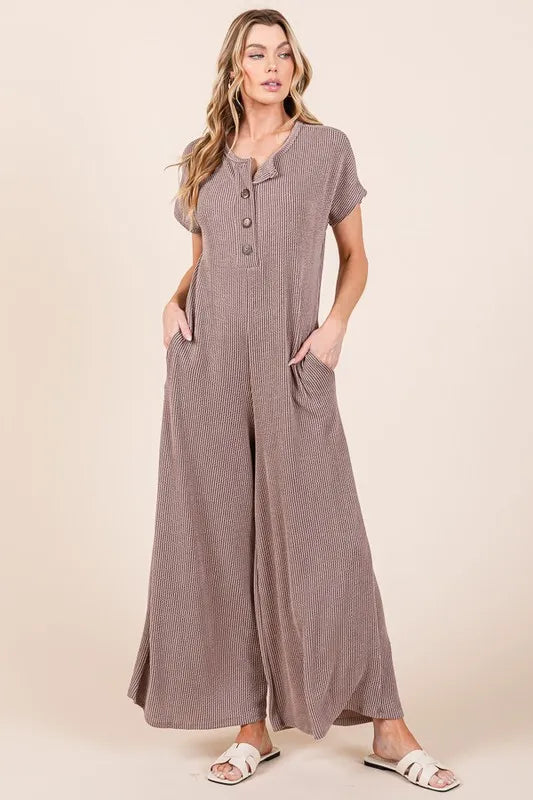 BOMBOM Rib Knit Jumpsuit with Button Detail - Brittney MADE