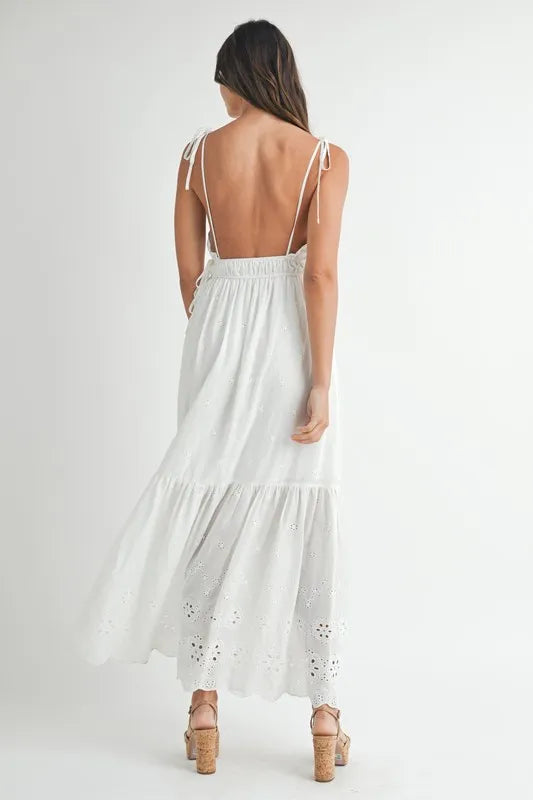 MABLE Eyelet Lace Maxi Dress with Side Strap Details - Brittney MADE
